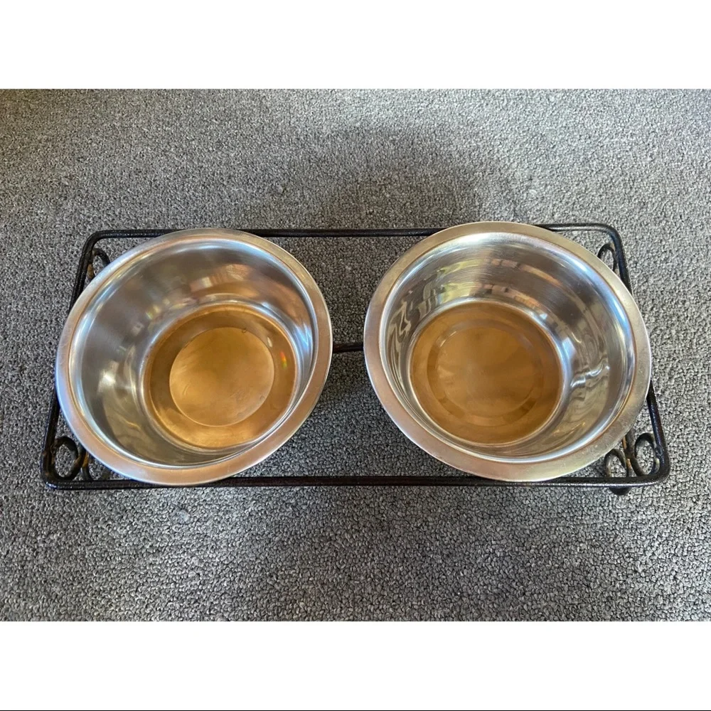 Pet food & water dishes with stand